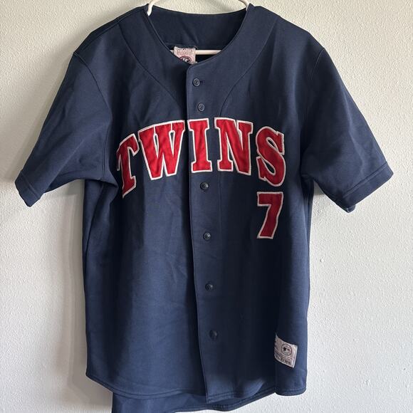 Vintage True Fan Minnesota Twins (Med) Mauer 7 Baseball Jersey Stitched Navy - Picture 1 of 8